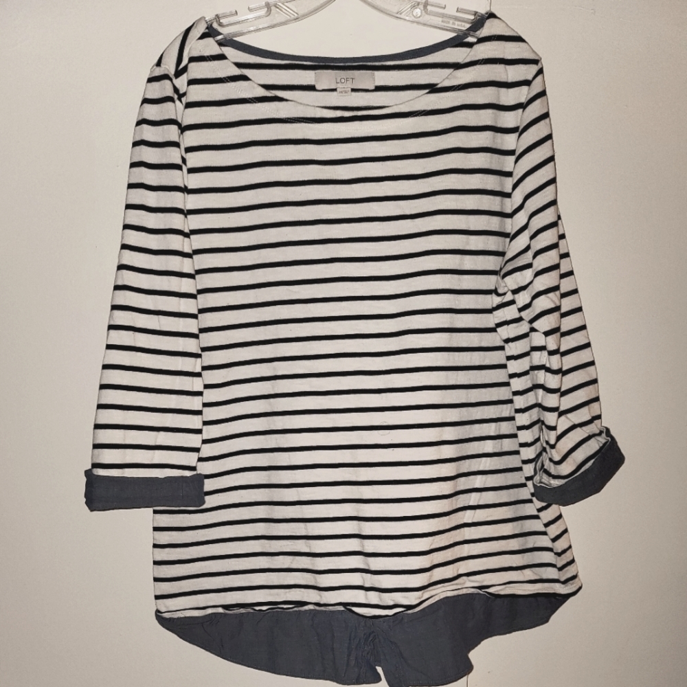 Loft striped 2/1 sweater shirt 2XL Navy/White